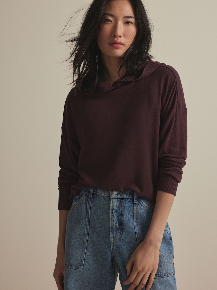 Berry Red Lightweight Jersey Cosy Hoodie - Image 1 of 7