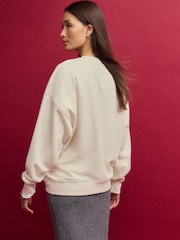 Ecru/Silver Christmas Sparkle Sequin Front Bow Graphic Crew Neck Sweatshirt - Image 2 of 8
