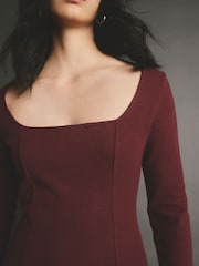 Burgundy Red Cosy Soft Touch Midi Length Long Sleeve Dress - Image 2 of 4
