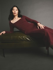 Burgundy Red Cosy Soft Touch Midi Length Long Sleeve Dress - Image 3 of 4