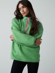 Green Teddy Borg Cosy Longline Quarter Zip Fleece - Image 2 of 9