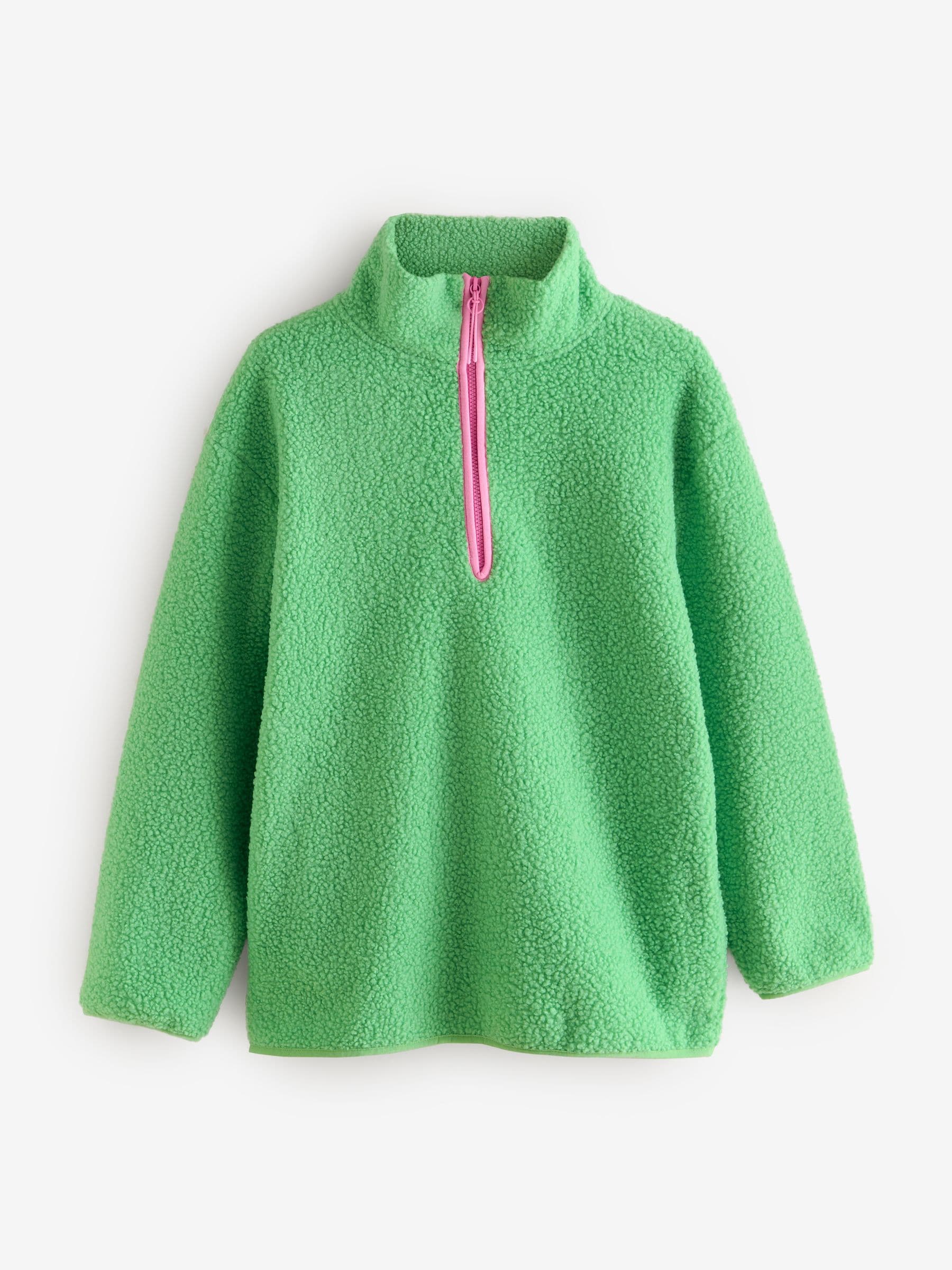 Green Teddy Borg Cosy Longline Quarter Zip Fleece