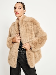 Neutral Faux Fur Coat - Image 1 of 8