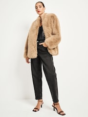 Neutral Faux Fur Coat - Image 2 of 8