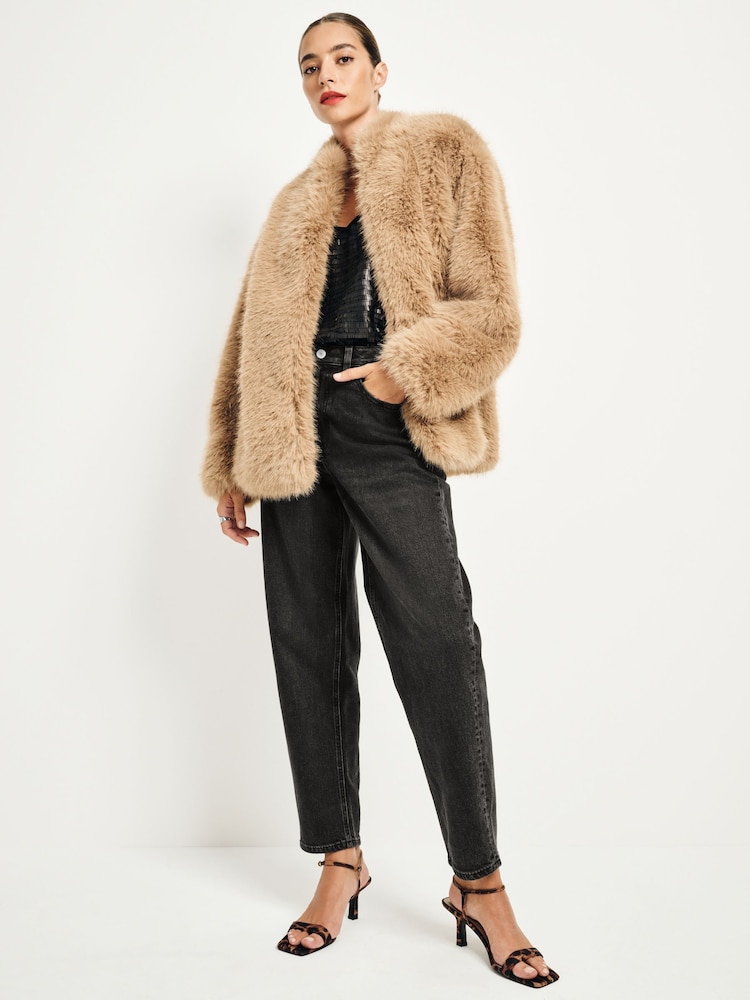Neutral Faux Fur Coat - Image 2 of 8
