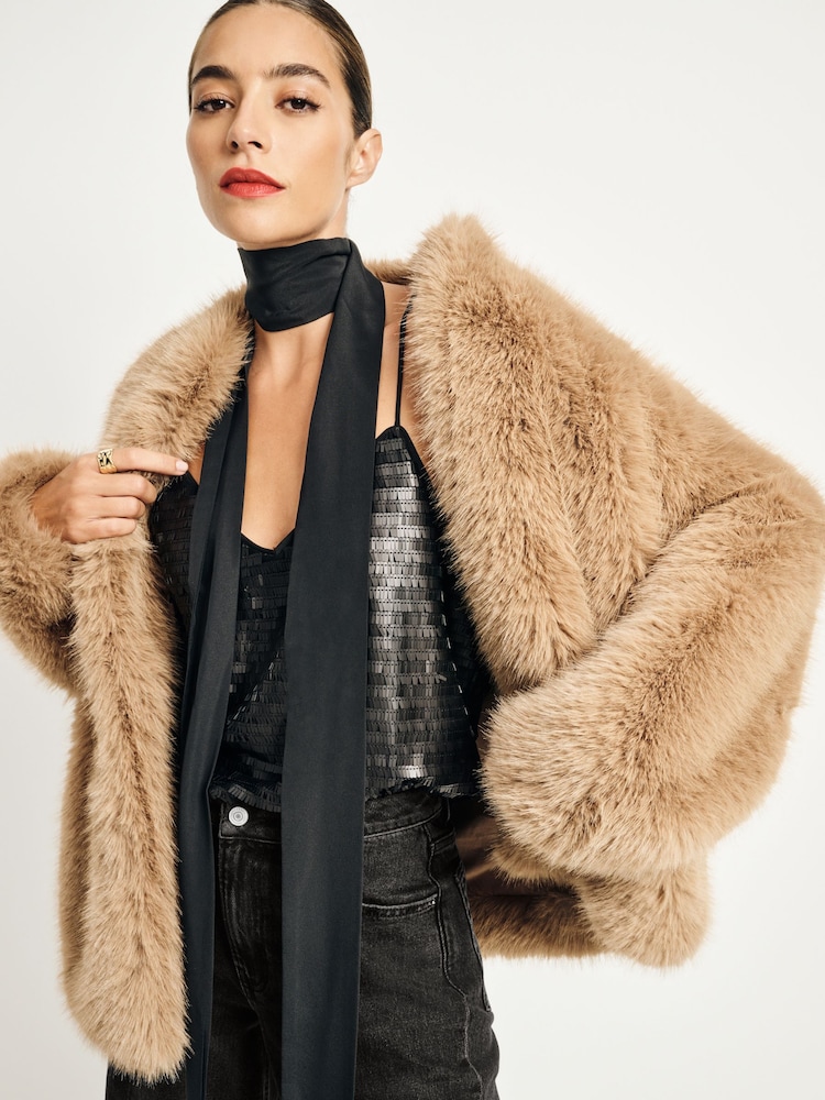 Buy Neutral Faux Fur Coat from Next Luxembourg