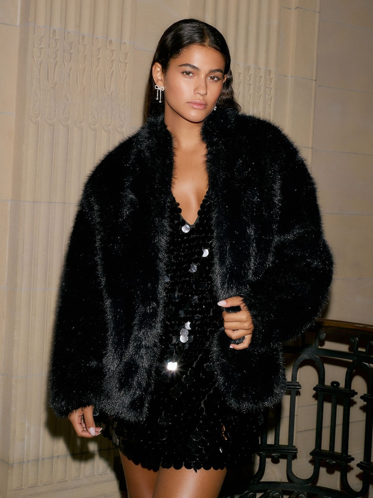 Black Faux Fur Coat - Image 1 of 6