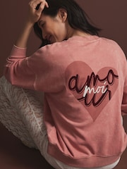 وردي - سويت شيرت بإطلالة باهتة بحافة رقبة مستديرة Amour Love - صورة 1 من 9