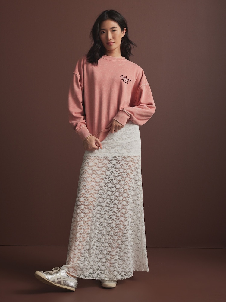 Pink Washed Graphic Amour Love Crew Neck Sweatshirt - Image 5 of 9