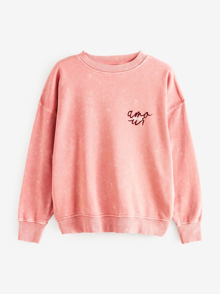 Pink Washed Graphic Amour Love Crew Neck Sweatshirt - Image 6 of 9