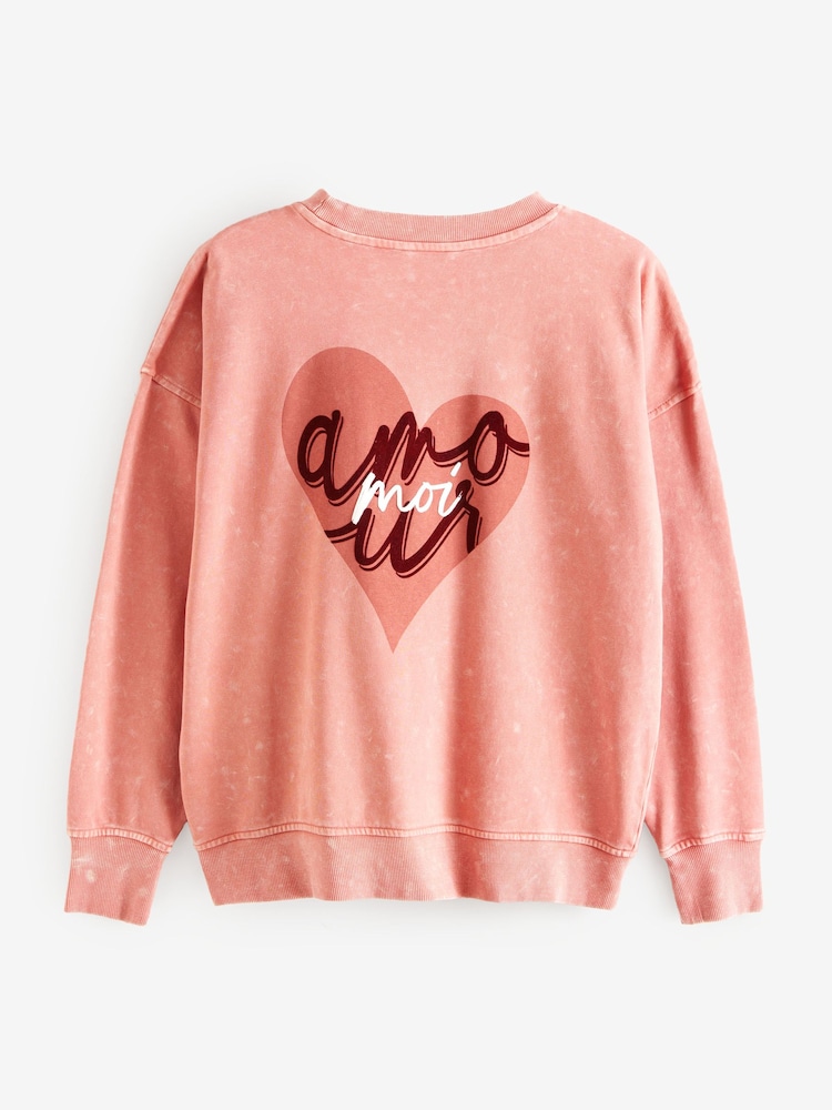Pink Washed Graphic Amour Love Crew Neck Sweatshirt - Image 7 of 9