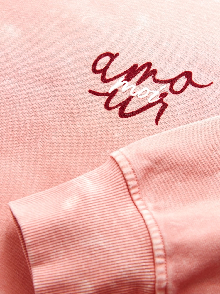 وردي - سويت شيرت بإطلالة باهتة بحافة رقبة مستديرة Amour Love - صورة 9 من 9