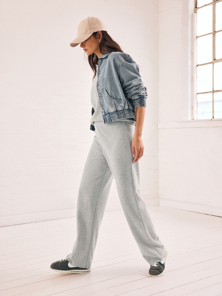 Gri - Pantaloni Cosy Soft Touch Co-ord cu picioare largi - Image 1 of 7