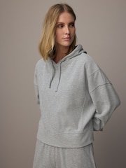 Svetlo siva - Sproščeno prilegajoče se udobno Soft Touch Ribbed Stepped Hem kapucar; jopa/pulover s kapuco - Slika 1 iz 7