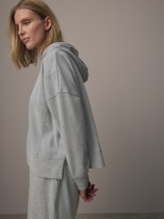 Svetlo siva - Sproščeno prilegajoče se udobno Soft Touch Ribbed Stepped Hem kapucar; jopa/pulover s kapuco - Slika 4 iz 7