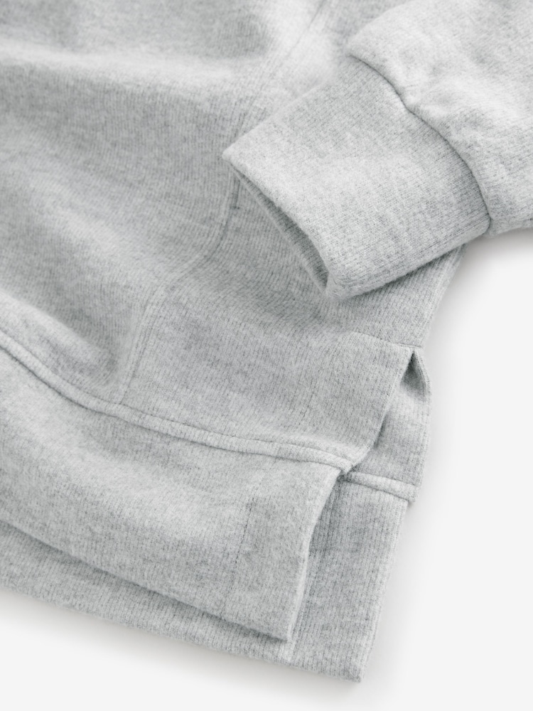 Marl gris - Relaxed Fit Cosy Soft Touch Ribbed Stepped Hem Sweat-shirt à capuche - Image 6 of 7