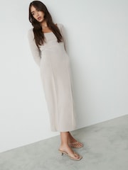 Neutral Cosy Soft Touch Midi Length Long Sleeve Dress - Image 1 of 5