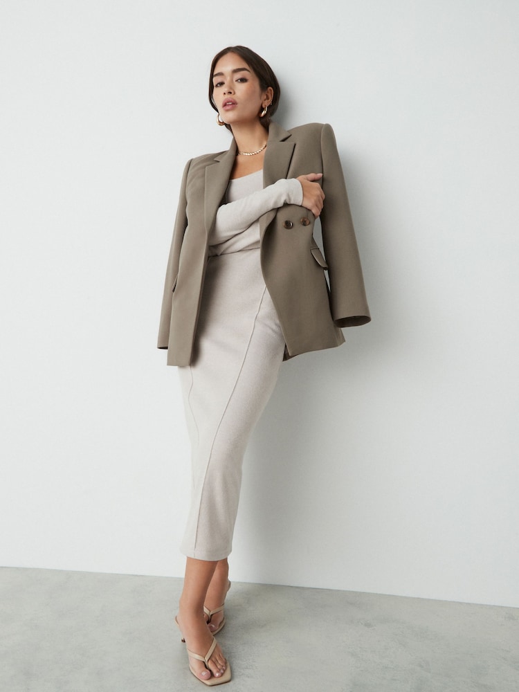 Neutral Cosy Soft Touch Midi Length Long Sleeve Dress - Image 2 of 5
