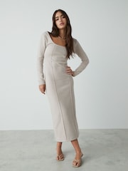 Neutral Cosy Soft Touch Midi Length Long Sleeve Dress - Image 3 of 5
