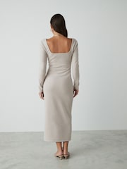 Neutral Cosy Soft Touch Midi Length Long Sleeve Dress - Image 4 of 5