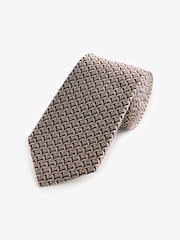 Neutral Brown Geometric Silk Design Tie - Image 1 of 3