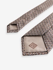 Neutral Brown Geometric Silk Design Tie - Image 2 of 3