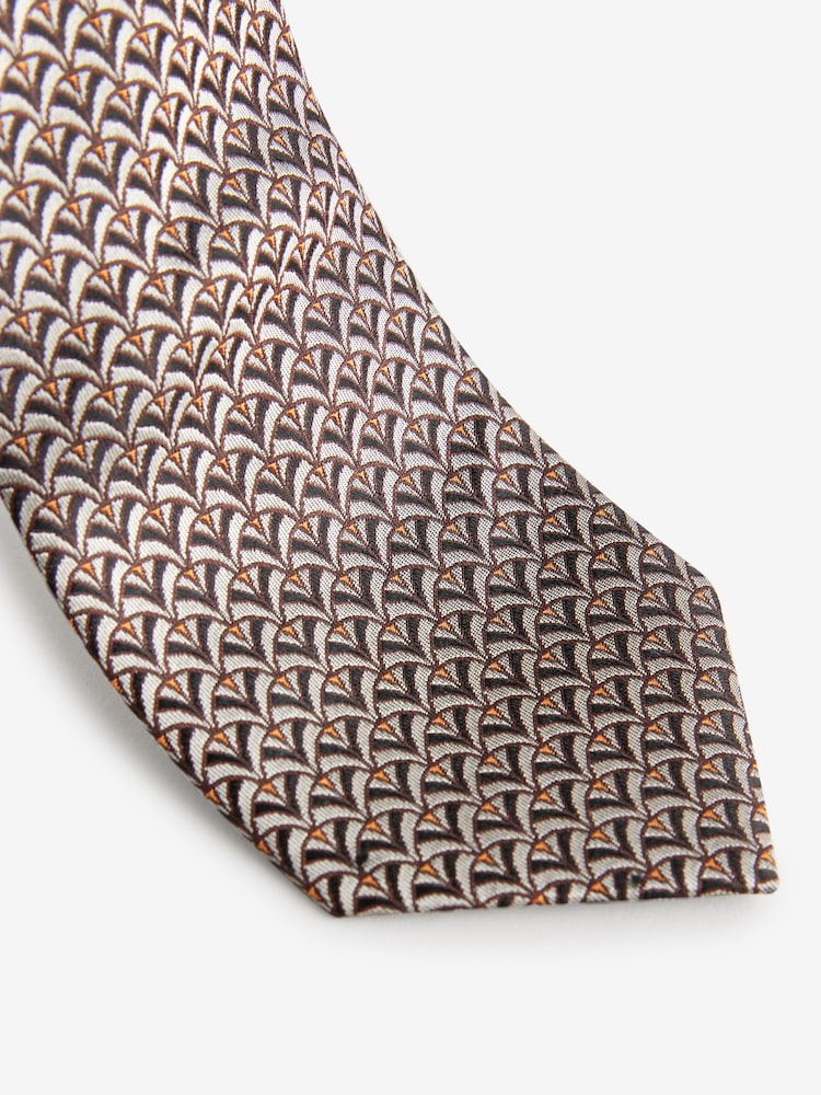 Neutral Brown Geometric Silk Design Tie - Image 3 of 3