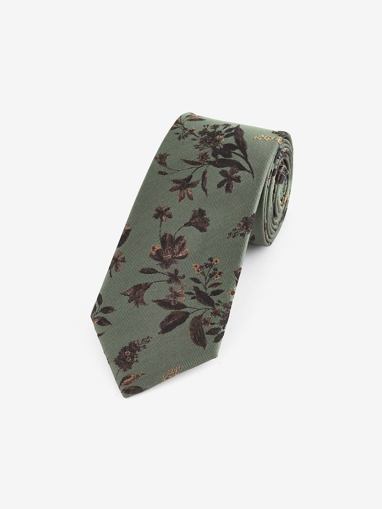Forest Green Slim Silk Design Tie - Image 1 of 3