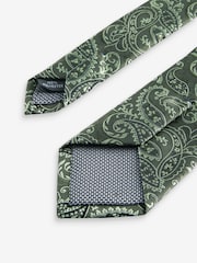 Green Paisley Slim Design Tie And Tie Clip - Image 3 of 3