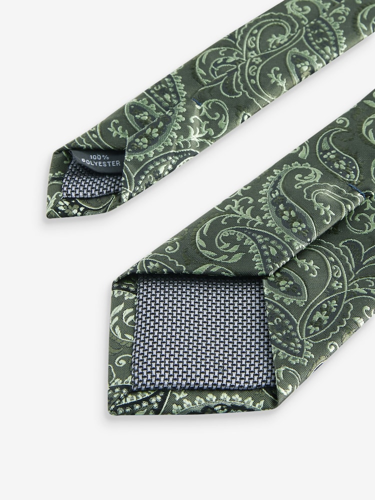 Green Paisley Slim Design Tie And Tie Clip - Image 3 of 3