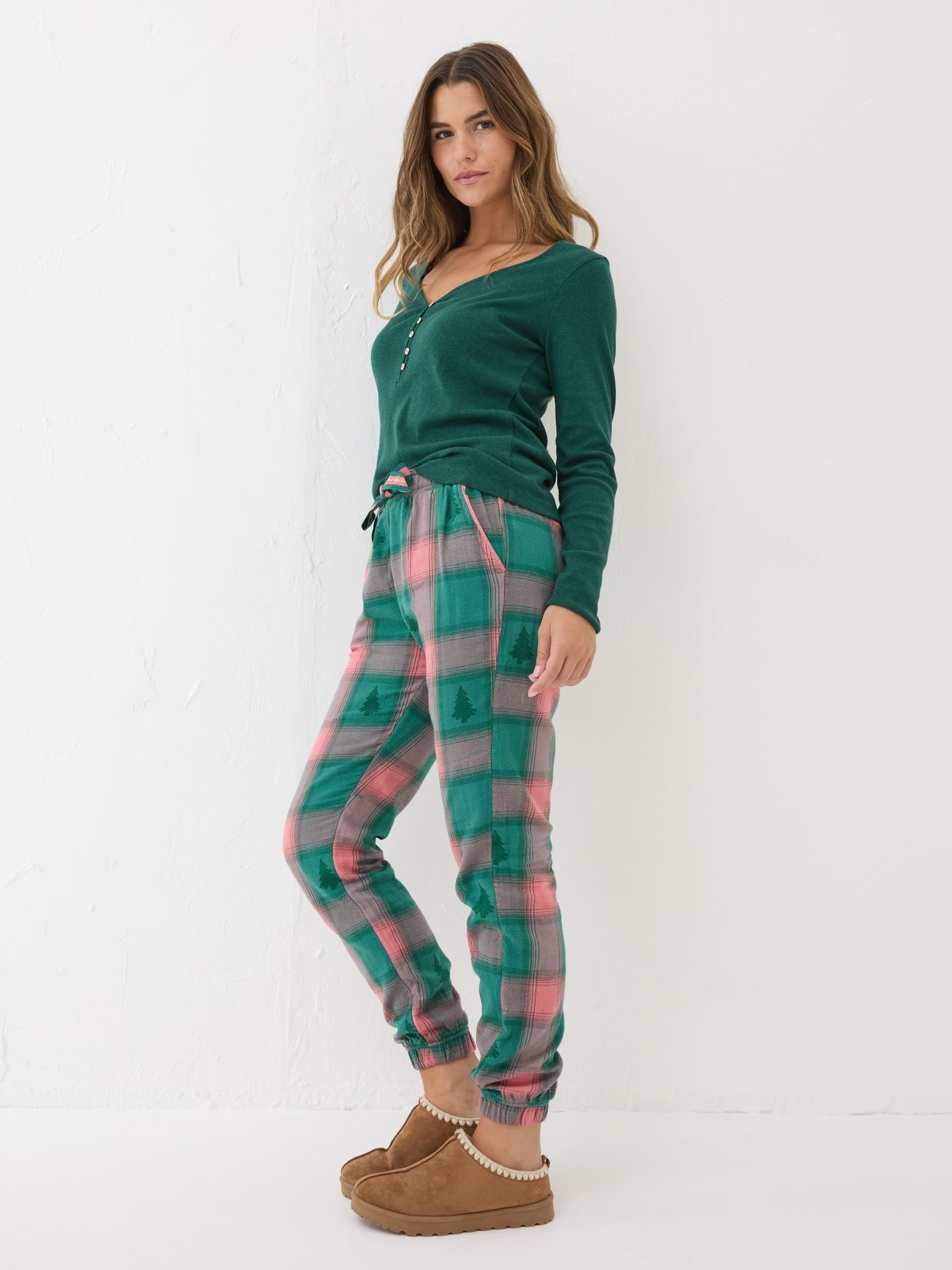 Fat Face Fatface Christmas Cora Green Check Pyjama Bottoms