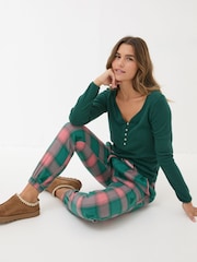 FatFace Christmas Cora Green Check Pyjama Bottoms - Image 3 of 5