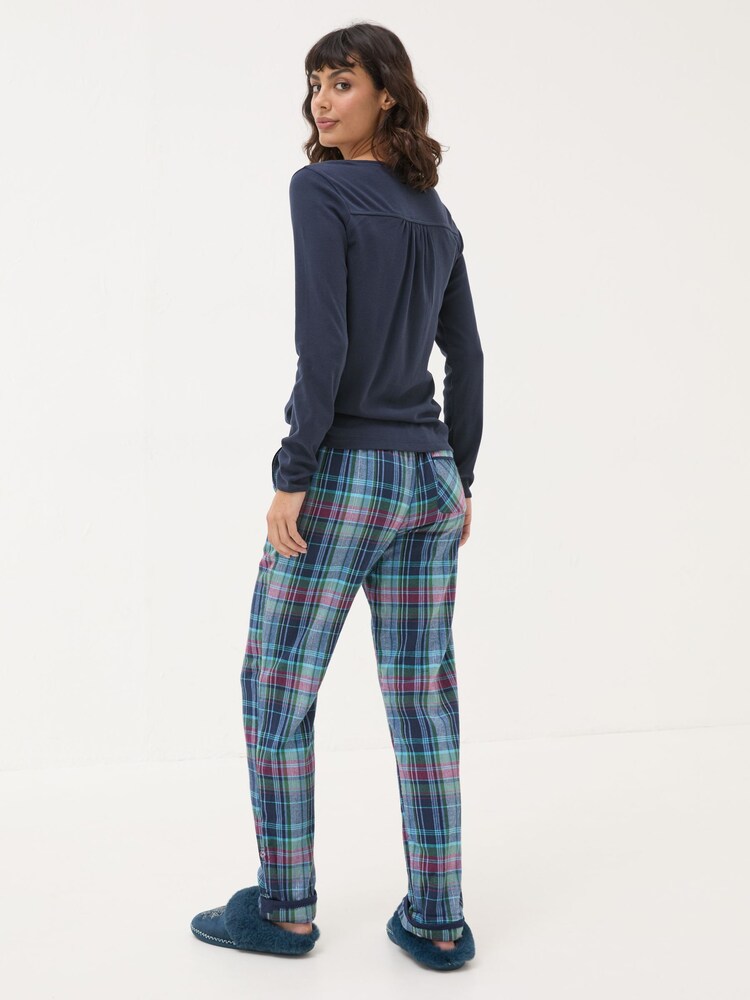 FatFace Eva Sparkle Blue Navy Check 100% Cotton Pyjama Bottoms - Image 2 of 6 FatFace Eva Sparkle Blue Navy Check 100% Cotton Pyjama Bottoms - Image 2 of 6