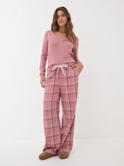FatFace Lola Pink Check 100% Cotton Pyjama Bottoms - Image 1 of 8