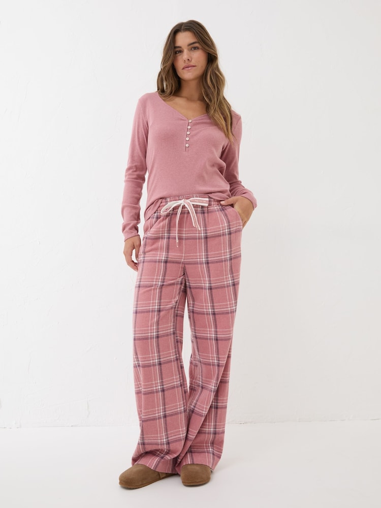 FatFace Lola Pink Check 100% Cotton Pyjama Bottoms - Image 1 of 8