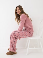 FatFace Lola Pink Check 100% Cotton Pyjama Bottoms - Image 3 of 8