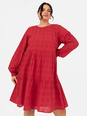 Long Sleeve Broderie Smock Dress - Image 3 of 5