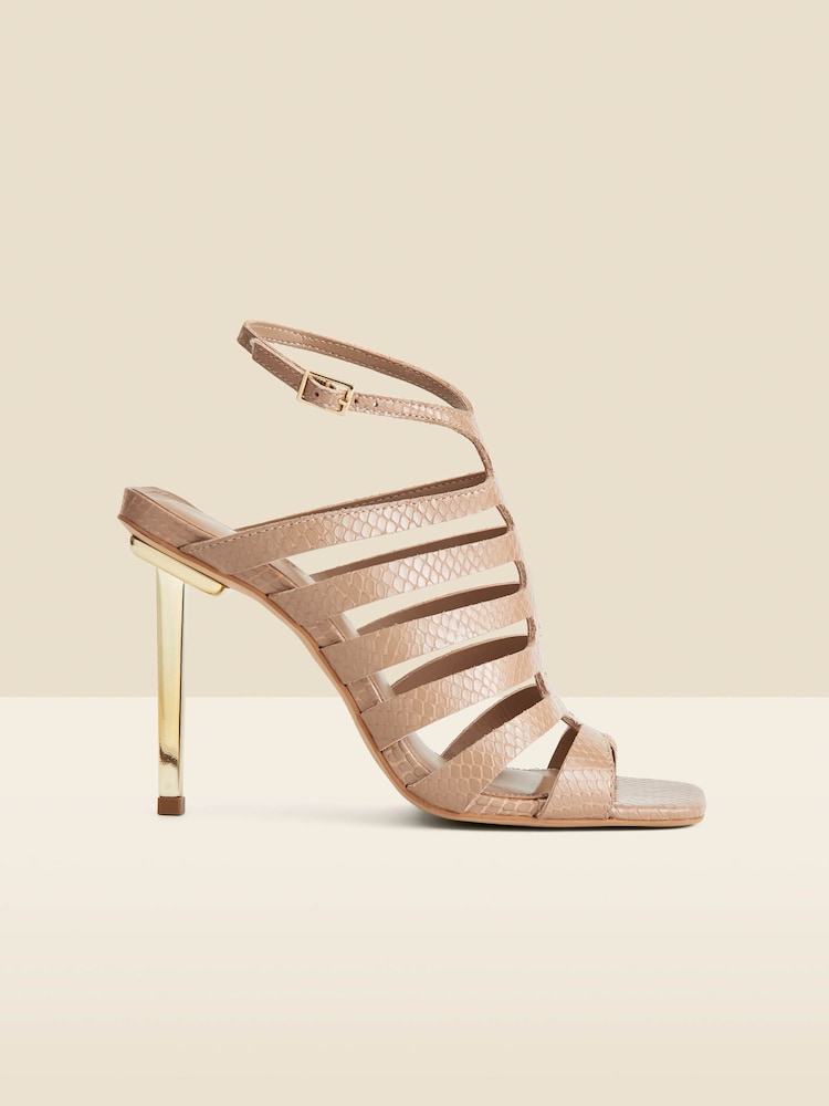 Sosandar Natural Leather Gladiator Square Toe Strap Sandals - Image 1 of 4