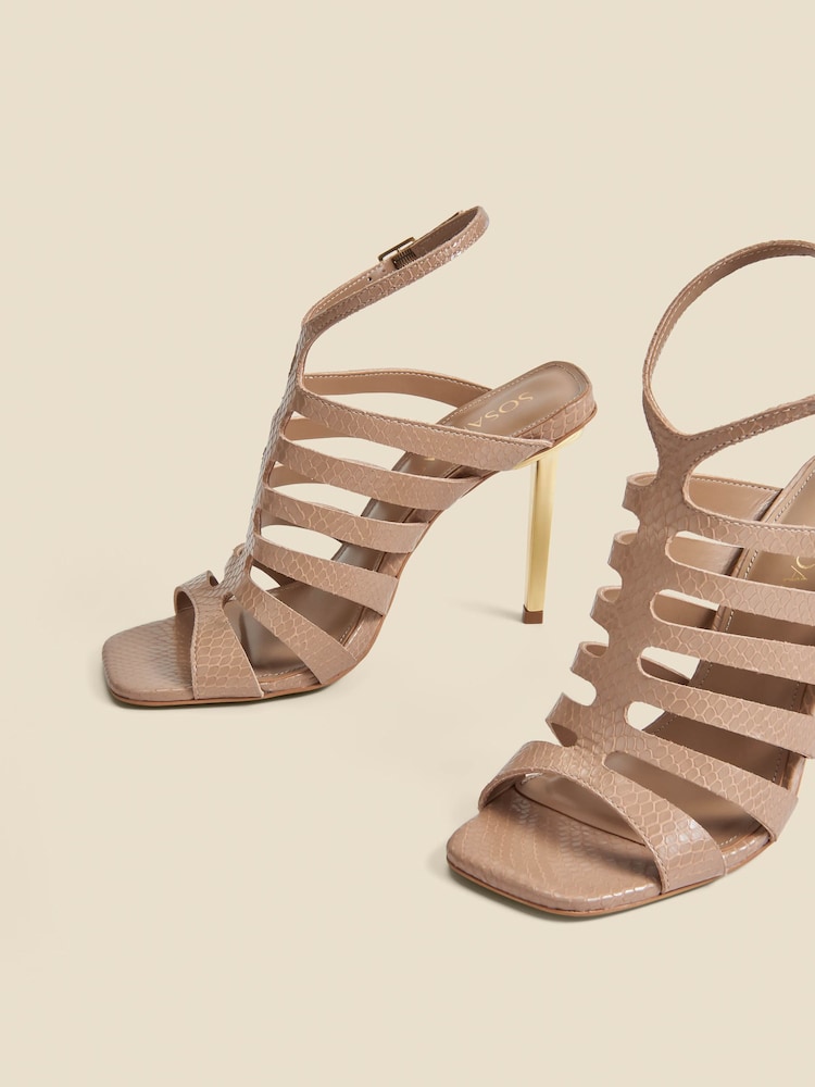 Sosandar Natural Leather Gladiator Square Toe Strap Sandals - Image 4 of 4