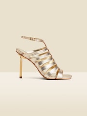 Sosandar Gold Leather Gladiator Square Toe Strap Sandals - Image 1 of 4