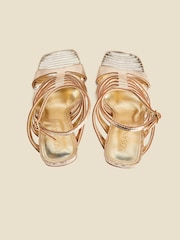 Sosandar Gold Leather Gladiator Square Toe Strap Sandals - Image 3 of 4