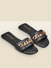 Sosandar Black Paradiso Chain Detail Flat Leather Mules Sandals - Image 1 of 3
