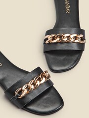 Sosandar Black Paradiso Chain Detail Flat Leather Mules Sandals - Image 2 of 3