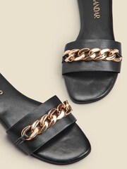 Sosandar Black Paradiso Chain Detail Flat Leather Mules Sandals - Image 3 of 3