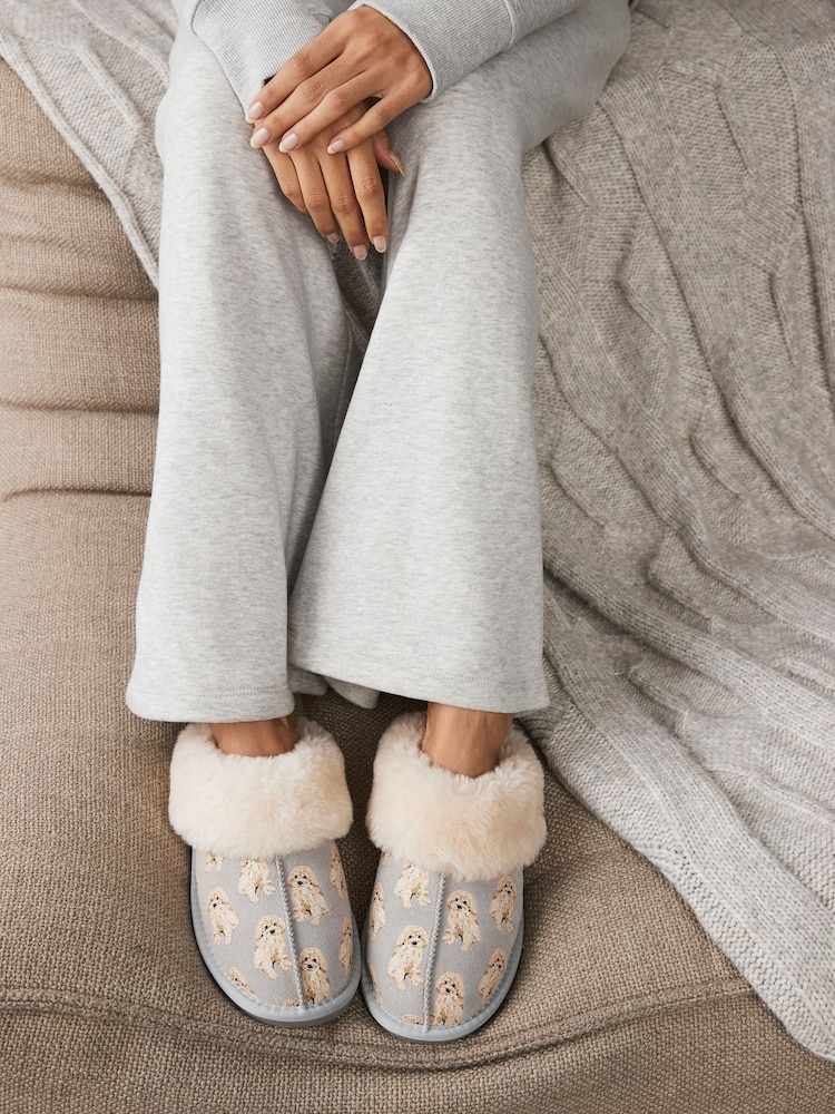 Grey Charlie the Cockapoo Suede Mule Slippers - Image 1 of 9