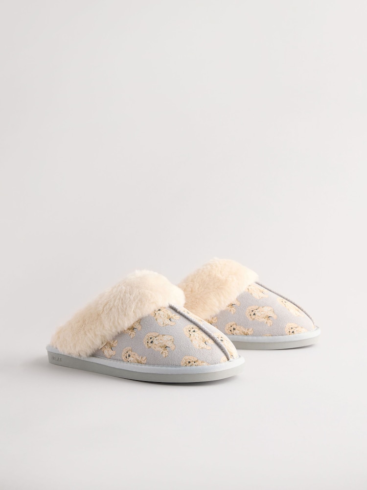 Gris Charlie le Cockapoo - Suede Mule Pantoufles - Image 5 of 9