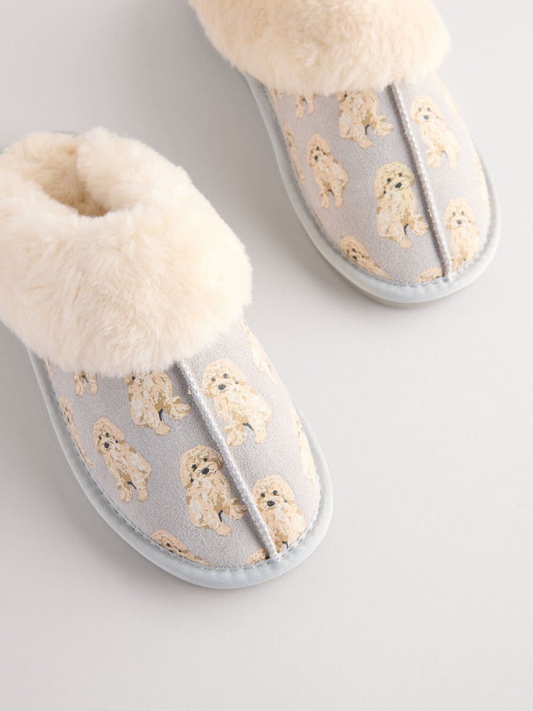 Gris Charlie le Cockapoo - Suede Mule Pantoufles - Image 7 of 9