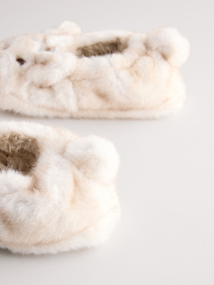 Cream Polar Bear Faux Fur Shoot Slippers - Image 8 of 8