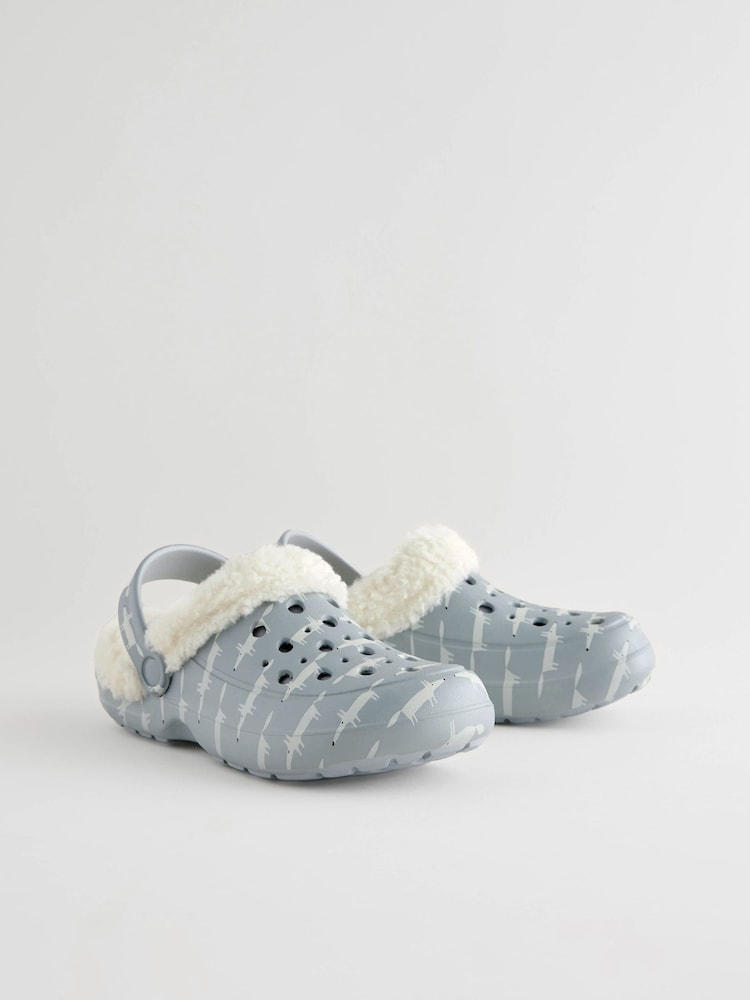 Grey Womens Faux Fur Lined Clogs Slippers - Image 4 of 9