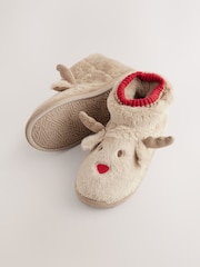 Brown Faux Fur Reindeer Boot Slippers - Image 5 of 9